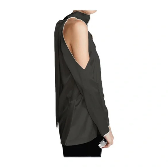 Galvan London Tunic Top Satin Long Sleeve Cold Shoulder Tie Back Black Size 2 - Picture 5 of 15